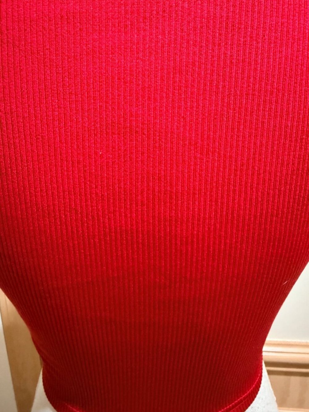 Red Ribbed Knit Crop Top With Lace Trim Sleeveless Sweetheart Neckline Size M - Picture 3 of 7